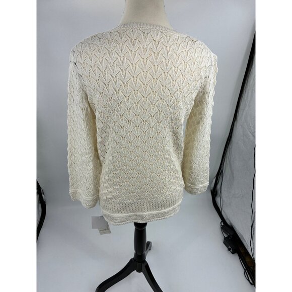 Skye's The Limit Womens Size M Petite Cream Crochet Knit V Neck Long Sleeve - Picture 4 of 6